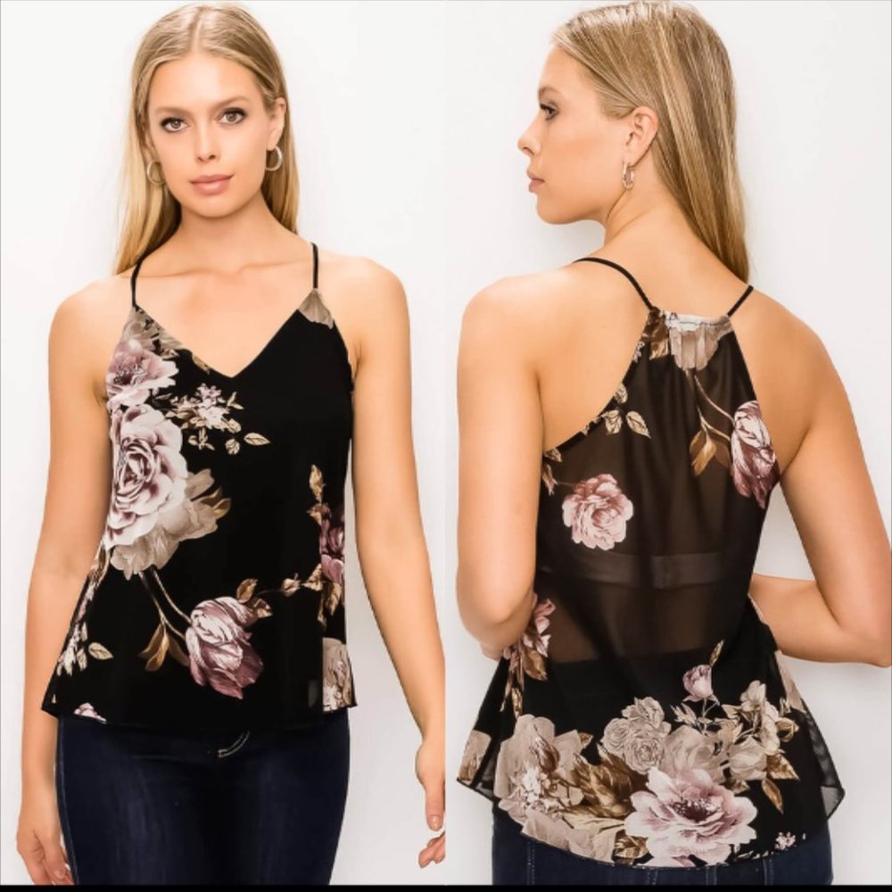 Floral mesh Print Top - Picture 2 of 6